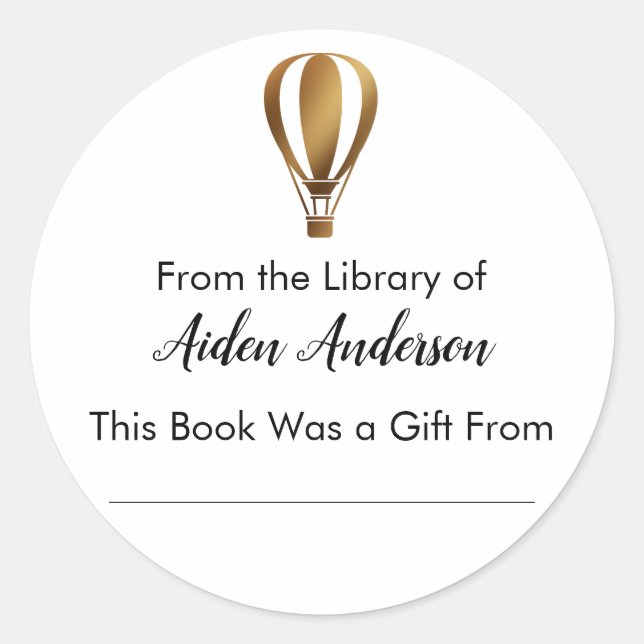 From the Library of Gold Hot Air Balloon Bookplate (Front)