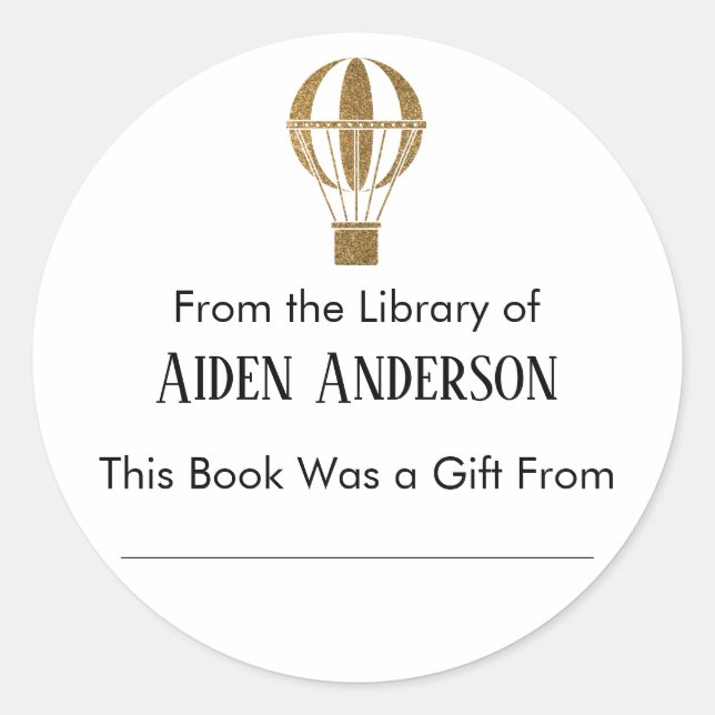 From the Library of Gold Hot Air Balloon Bookplate (Front)
