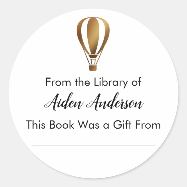 From the Library of Gold Hot Air Balloon Bookplate (Front)