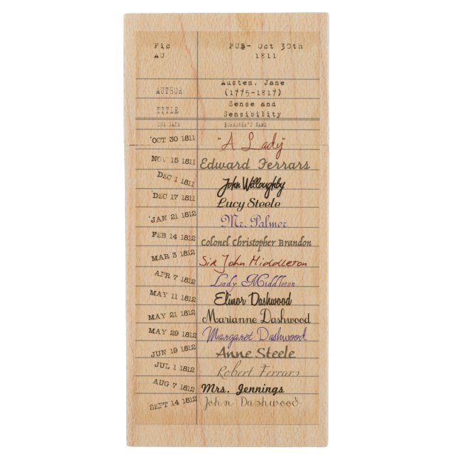 From the Library of Jane Austen Wood USB Flash Drive (Front Vertical)