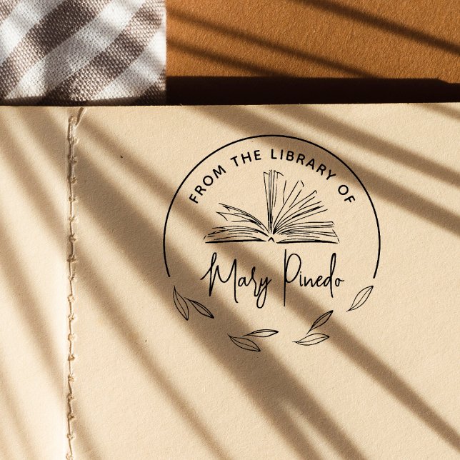 From The Library Of Leaves Bookplate Book Rubber Stamp (Rubber Stamp Mock-up)