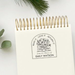 From The Library Of Personalized Botanical Book Rubber Stamp