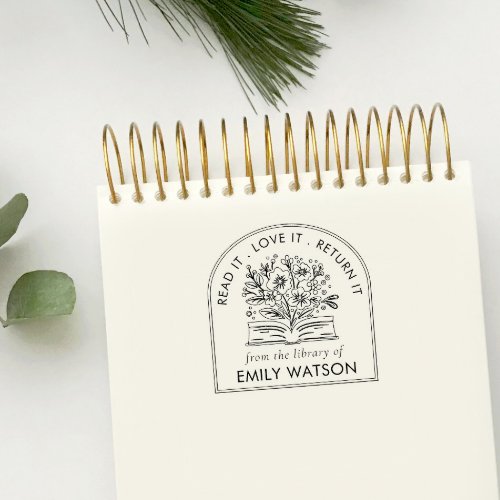 From The Library Of  Personalized Botanical Book Rubber Stamp
