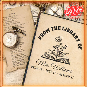 From The Library Of Rose Flower on Book Teacher Self-inking Stamp