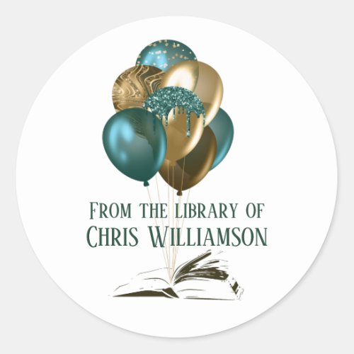 From The Library Of Teal Balloon Book Classic Round Sticker