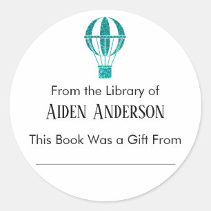 From the Library of Teal Hot Air Balloon Bookplate