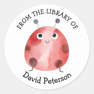 From the Library Of - Watercolor Ladybug Classic Round Sticker