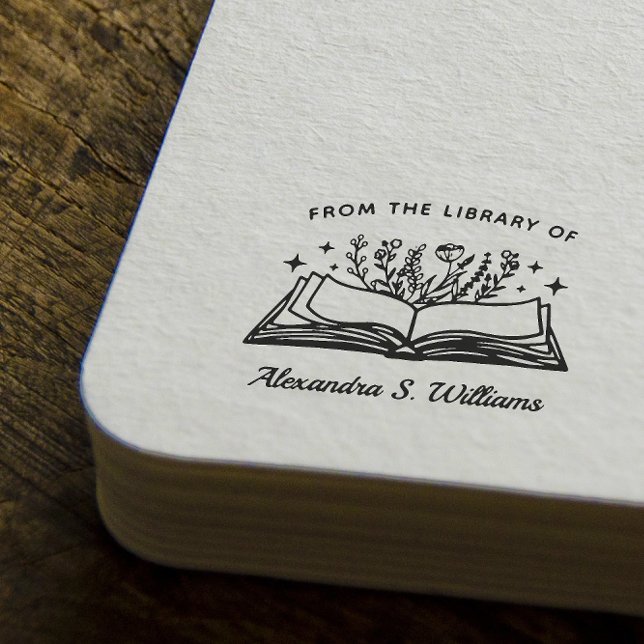 From The library of Your Name Opened Book Flower Rubber Stamp (Creator Uploaded)