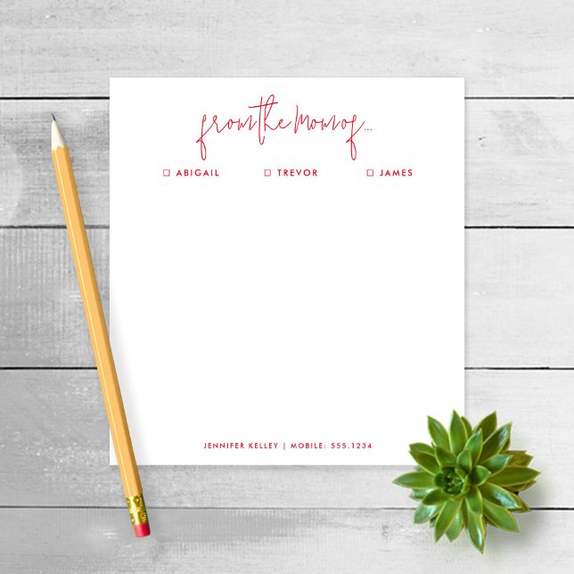 "From the Mom of" Note to School, Red Notepad (Creator Uploaded)
