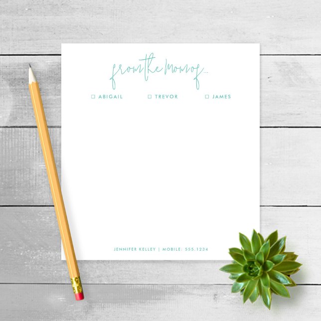 "From the Mom of" Note to School, Teal Notepad (Creator Uploaded)