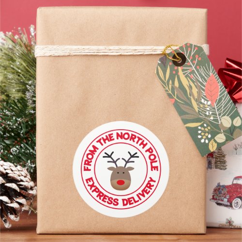 From the North Pole express delivery reindeer Classic Round Sticker