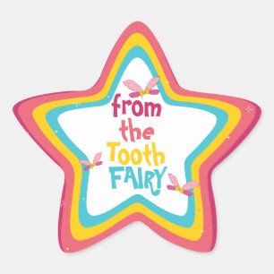 “From The Tooth Fairy” Fun Colorful Fairy Wings Star Sticker