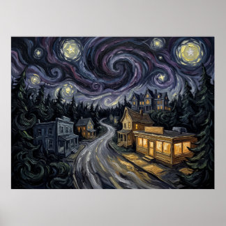 From Town Starry Night Colony House Poster