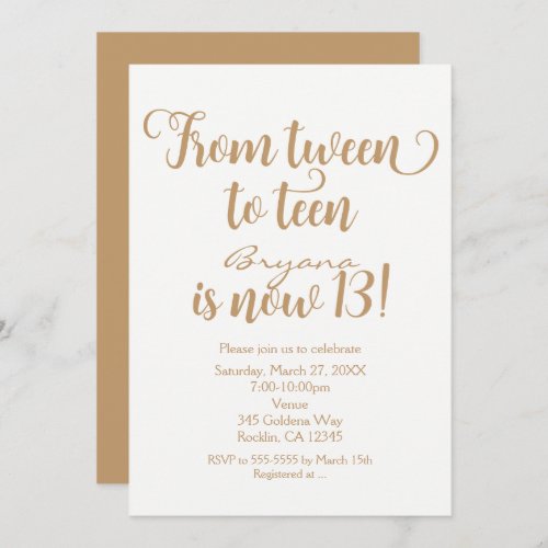 From Tween to Teen 13th Birthday Party ANY COLOR Invitation