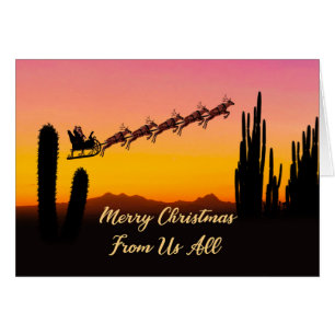 From Us All Christmas Santa Over Desert Cards