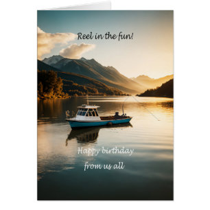 From Us All Fishing From a Boat Birthday Cards
