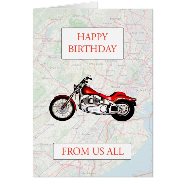 From Us All Map and Motorbike Birthday Cards (Front)
