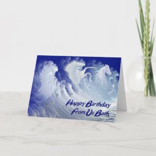 From us both, birthday card with surf horses