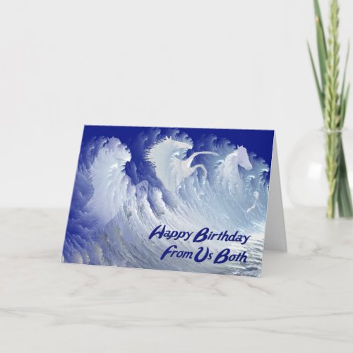 From us both birthday card with surf horses
