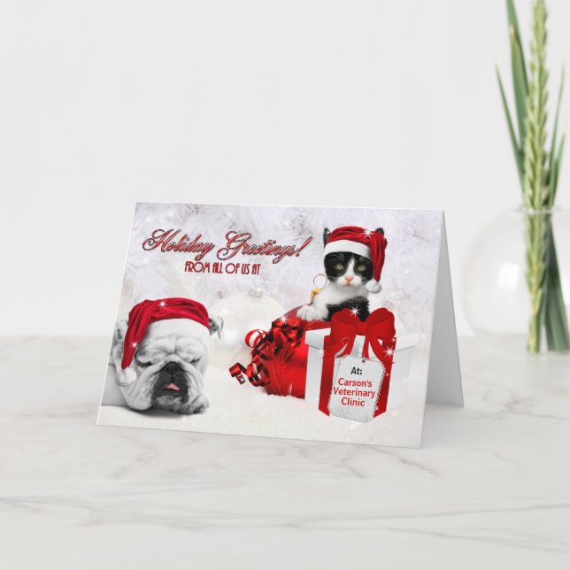 from Veterinary Office Christmas Cat and Bulldog Holiday Card (Front)