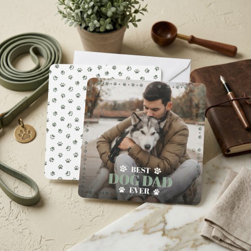 From Your Dog Photo Sage Green Flat Dog Dad Father Holiday Card
