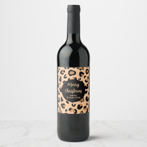 From Your Family Leopard Print Christmas Pattern Wine Label