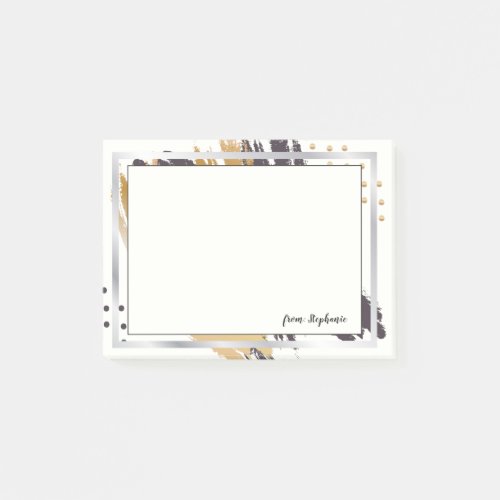 FROM YOUR NAME  Gold and Black Brush Strokes Post_it Notes