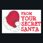 From Your Secret Santa Claus Red Christmas Xmas Rectangular Sticker<br><div class="desc">Features an original marker illustration of a red Santa Claus hat,  with FROM YOUR SECRET SANTA in a fun font.

Don't see what you're looking for? Need help with customization? Contact Rebecca to have something designed just for you.</div>