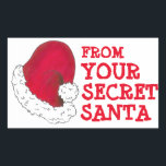 From Your Secret Santa Claus Red Christmas Xmas Rectangular Sticker<br><div class="desc">Features an original marker illustration of a red Santa Claus hat,  with FROM YOUR SECRET SANTA in a fun font.

Don't see what you're looking for? Need help with customization? Contact Rebecca to have something designed just for you.</div>