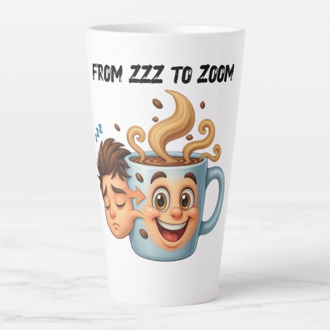 From Zzz to Zoom" T-Shirt - Coffee Mug Face  (Front)
