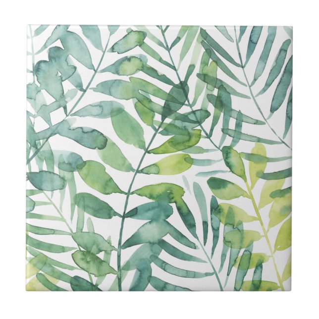 Frond Waltz - Palm Frond Leaves Ceramic Tile (Front)