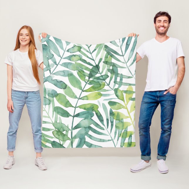 Frond Waltz - Palm Frond Leaves Fleece Blanket (In Situ)