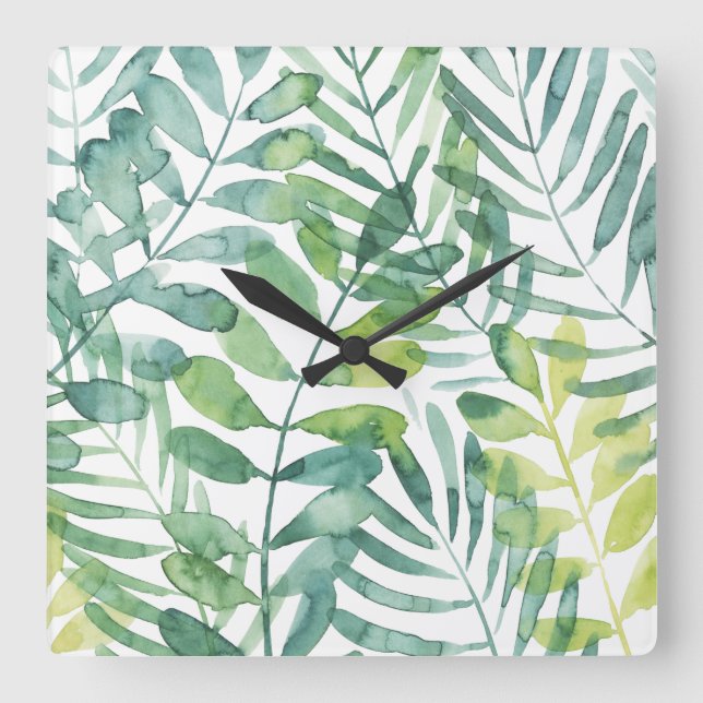 Frond Waltz - Palm Frond Leaves Square Wall Clock (Front)