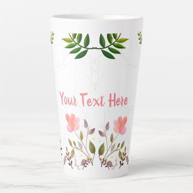 Fronds, Leaves and Flowers Latte Mug (Front)