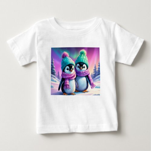 Front Adorable Penguin  Back Wild Wolf T_shirt