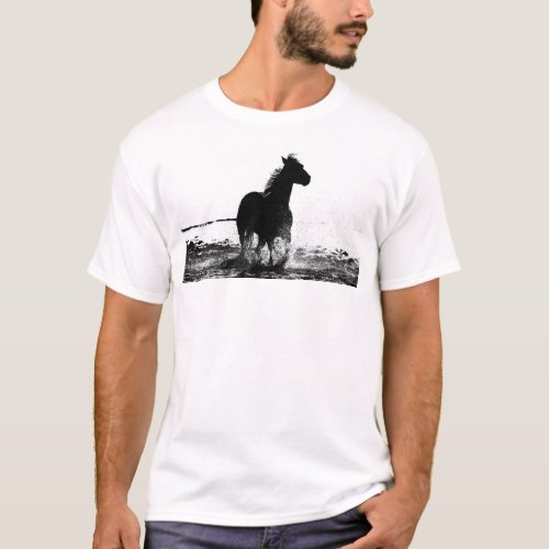 Front And Back Design Running Horse Mens T_Shirt