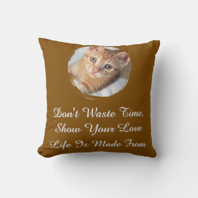 Front and Back Photo Cat, Text, replaceable, Throw Pillow (Front)