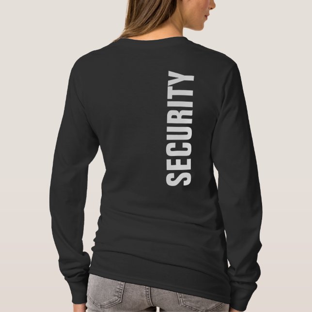 Front And Back Print Black White Womens Security T-Shirt (Back)