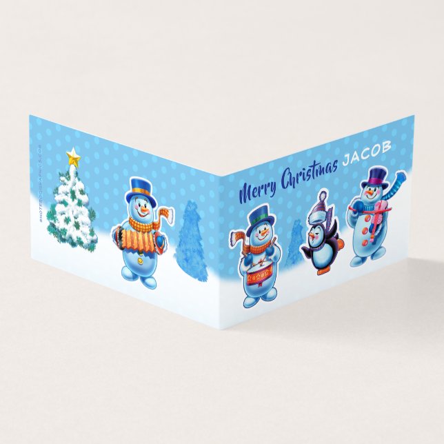 Front & back custom Christmas card snowmen music (Outside)