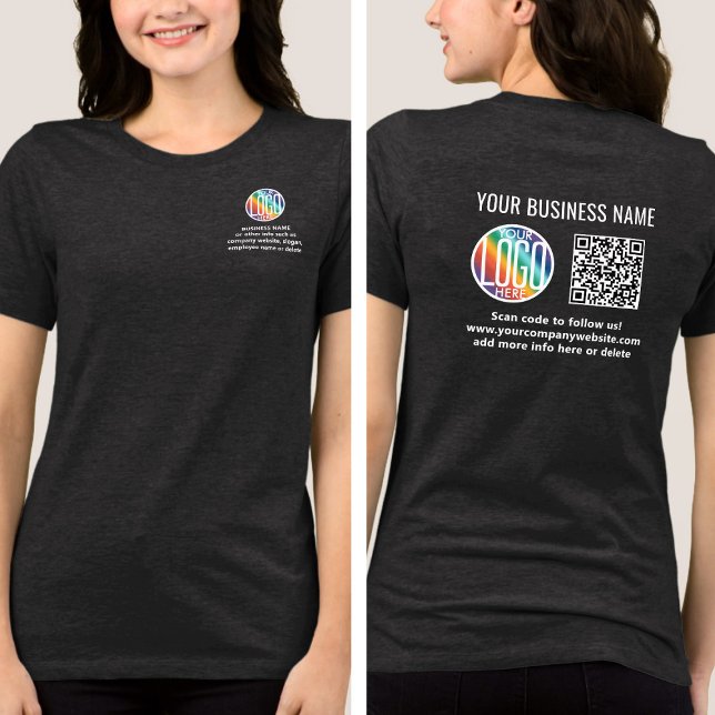 Front Back Custom Printed Logo & QR Code Business Tri-Blend Shirt (Creator Uploaded)