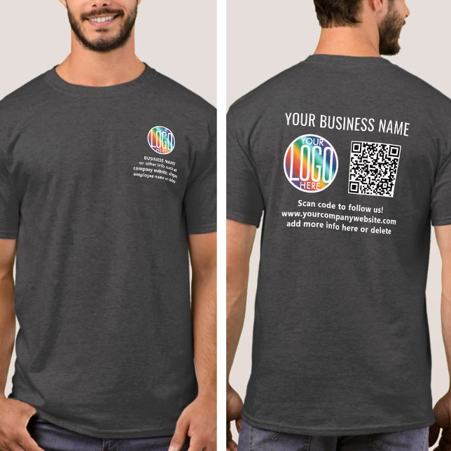Front Back Custom Printed QR Code & Logo Business T-Shirt (Creator Uploaded)