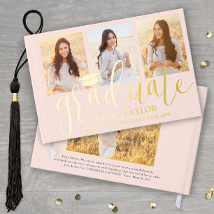 Front & Back Photos Graduation Blush Pink Keepsake Foil Guest Book