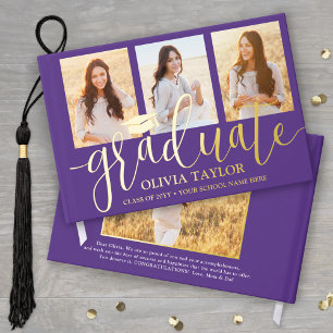 Front & Back Photos Graduation Purple Keepsake Foil Guest Book