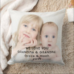 Front & Back Photos Stylish Minimalist Typography Throw Pillow<br><div class="desc">Celebrate life's simple joys with a stylish custom photo square throw pillow. The pictures and all wording on this template are simple to personalize and can be different or the same on front and back. If preferred, change "We Love You Grandma & Grandpa" to any wording of your choice, such...</div>