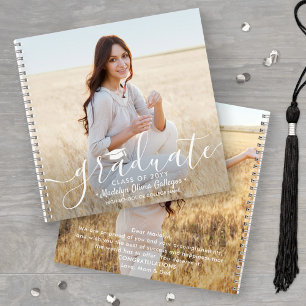 Front & Back Photos White Script Graduation Guest Notebook