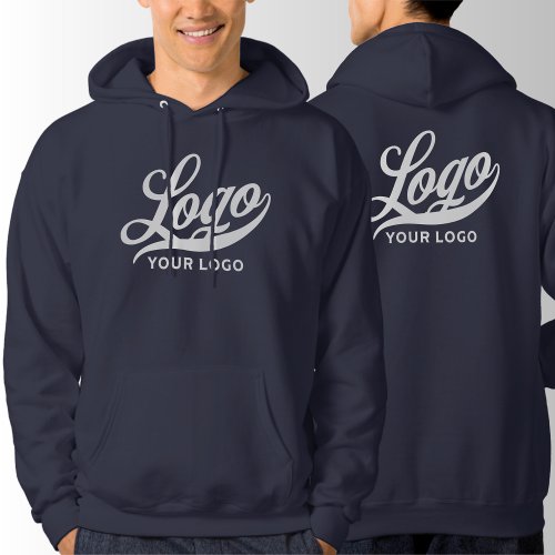 Front Back print Business logo Navy blue Company Hoodie