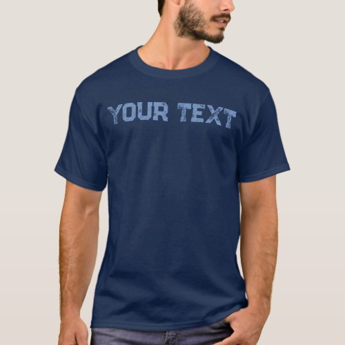 Front  Back Print Mens Distressed Text Navy Blue T_Shirt