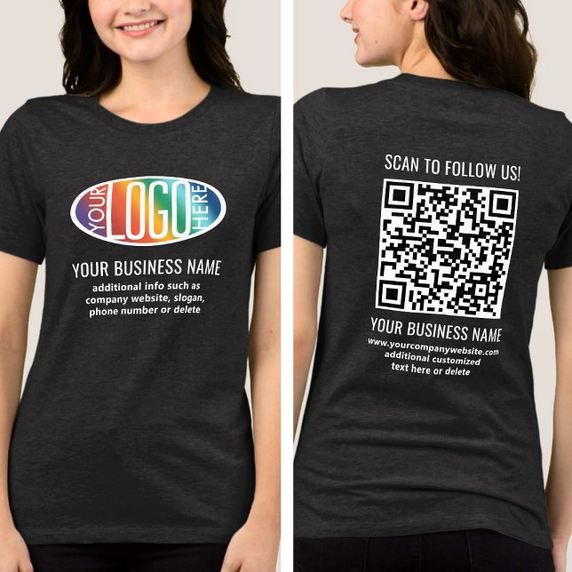 Front Back Printed Business Logo & Custom QR Code Tri-Blend Shirt (Creator Uploaded)