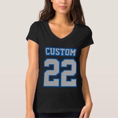 Front BLACK SILVER BLUE Bella Jersey VNeck Womens T_Shirt