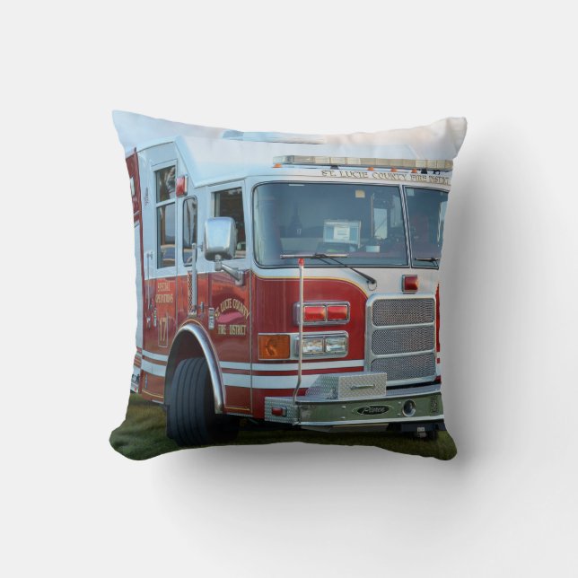 Front corner of county fire truck fireman design throw pillow (Front)